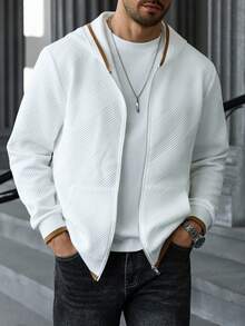 Manfinity CasualCool Men's Textured Fabric Long Sleeve Zip Front Casual Hoodie, Autumn