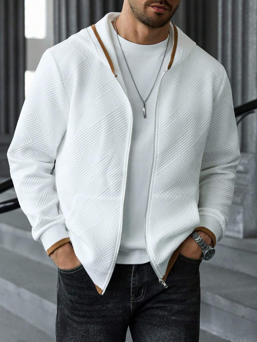 Manfinity CasualCool 男士纹理面料长袖拉链休闲连帽衫，秋季