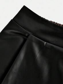 Tween Girls PU Mid-Length Black Skirt For Autumn And Winter, Fashionable And Elegant Commuting Skirt Fall