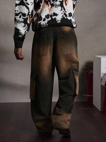 PAVTROS Quần Jeans Cargo Màu Chuyển Sắc Giặt Cho Nam Phong Cách Halloween Ngày Lễ Các Thánh, Phong Cách Grunge - Màu Đỏ Sâu - Xem 4