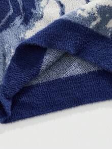 ROMWE MEN Street Life 男士休闲宽松圆领长袖套头毛衣，秋冬 - 藍色 - 查看 5