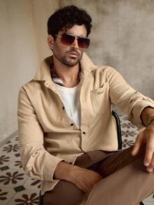 Manfinity VCAY Men's Casual Embroidered Long Sleeve Shirt, Suitable For Everyday Wear, Fall - Khaki - View 6