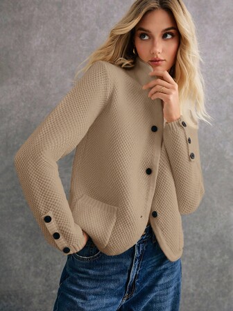 Poéselle Avslappnad lös enfärgad långärmad kofta för kvinnor, mångsidig för dagligt bruk höst- och vinterkläder för kvinnor