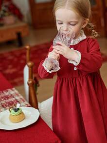 Souflis Souflis Elegant French Style Burgundy Color Baby Girl Dress With Small Stand Collar Red Dress Toddler Girl Baby Red Dress Baby Dress Burgundy Fall Winter