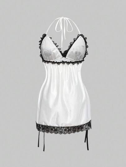 ROMWE Avant Women's Y2K Jersey Retro Sports Ballerina Style Lace Contrast Color Patchwork Letter & Number Print Drawstring Dress