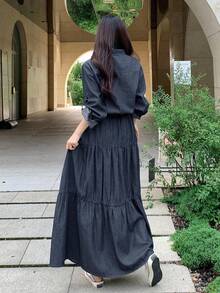 DAZY Women's Short Lapel Cardigan And Long Denim Skirt Casual 2 Pieces Set Fall/Winter