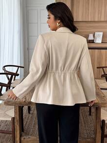 Weeklong Plus Size Casual Minimalist Blazer With Adjustable Drawstring Waist - Apricot - View 2