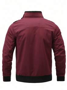 Manfinity Homme Men's Casual Multi-Pocket Zipper Long Sleeve Jacket, Cargo Style Style, Fall - Red - View 2