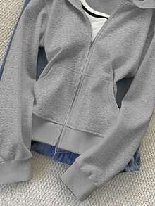 INAWLY 女式纯色连帽休闲拉链连帽夹克