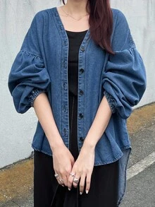 FRIFUL 女士休闲宽松纽扣长袖牛仔夹克