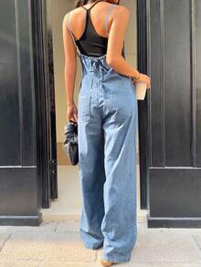 Siren Gaze Women's Casual Loose Long Denim Bib Pants And Jumpsuit, Blue Winter - Light Wash - View 2