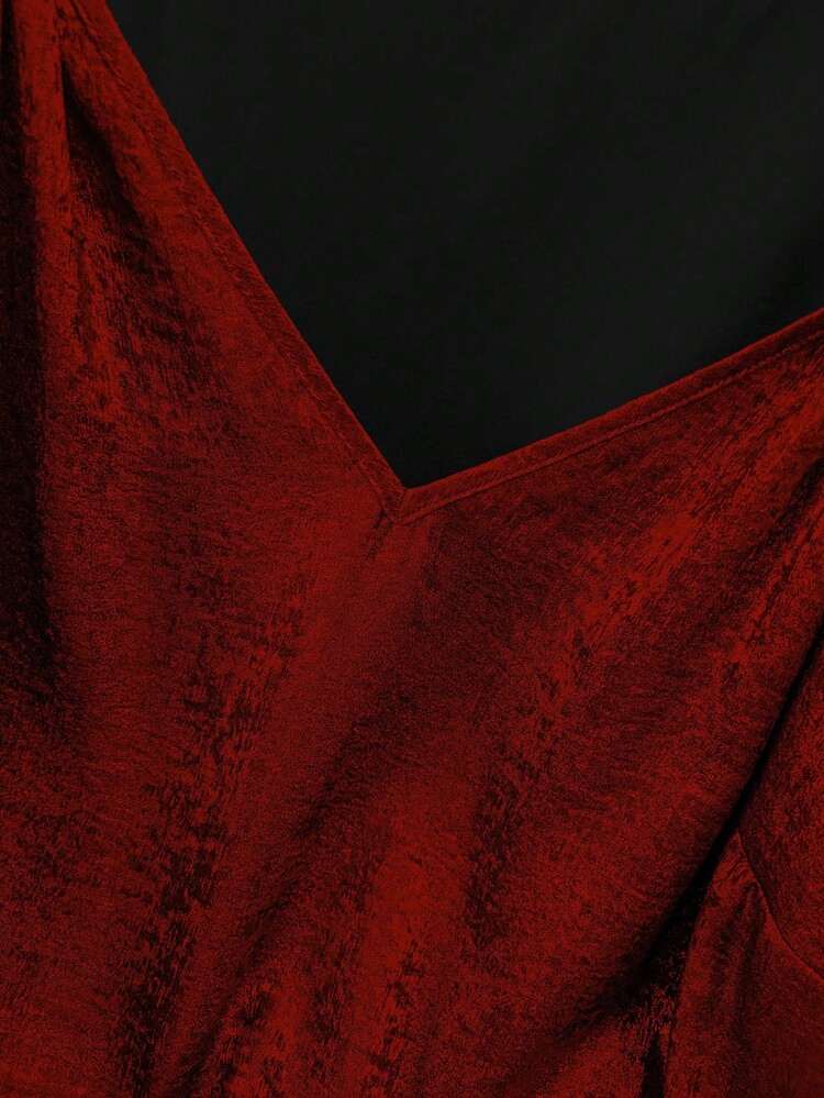 GlowEve CURVE 大码无袖金属色扭纹夏季衬衫 - 酒紅色 - 查看 4