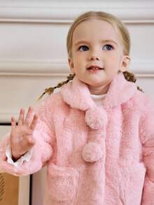 Souflis Souflis 法式优雅仿羊羔毛女婴外套，秋冬女婴粉色保暖外套，女婴冬季服装，女婴粉色皮草外套，冬季皮草服装 - 淺粉色 - 查看 3