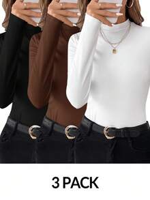 Ellevyn 3件套女士百搭长袖立领打底上衣套装 - 彩色 - 查看 2