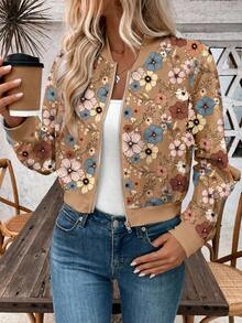 EMERY ROSE Women's Casual Zip-Up Printed Short Jacket, Summer,Fall - Multicolor - View 4