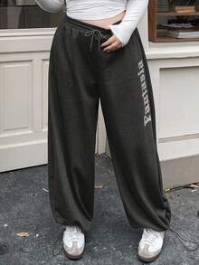 Dazy Plus Letter Print Washed Distressed Loose Streetwear Style Plus Size Women Long Jeans, All Season Jogging Pants Sweatpants Women Joggers - Black - View 8