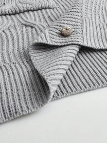 SHEIN Elenzya Elegante vestido de punto gris con patrón jacquard, botones de metal y detalles de lazo, estilo otoñal para mujeres de talla grande - Gris - Ver 3