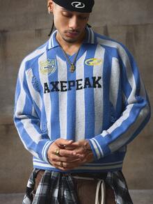 AXEPEAK Men's Striped Raglan Sleeve Loose Knit Sweater, Fall Winter - Multicolor - View 5