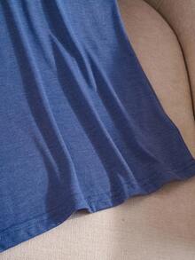 EMERY ROSE Plus Size Women Contrast Lace Batwing Short Sleeve V-Neck Casual T-Shirt - Baby Blue - View 6