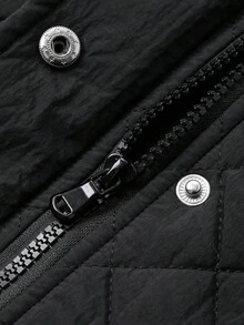 DAZY 小众设计法式宽松中长灯笼袖钻石绗缝棉衣女冬季 - 黑色 - 查看 9