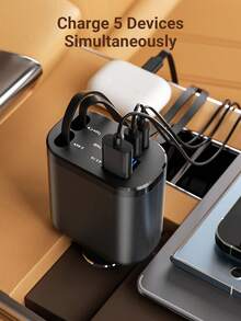 JMMO 66W 伸缩式车载充电器，带数字显示，5 合 1 快速车载电话充电器，带 2 个 PD 端口，2 根伸缩电缆和 USB 车载充电器，兼容 16/15/14/13/12，兼容 Galaxy，适用于 Pixel 等。 - 彩色 - 查看 5