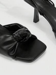 CUCCOO SZL Women's Square Toe Twist Design Fashion High Heel Sandals For Daily Wear - Black - View 5