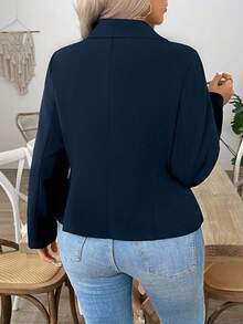 SHEIN LUNE Áo khoác blazer cổ bẻ cao cấp, cổ ve lật, tay dài, thời trang Thu/Đông - Màu xanh hải quân - Xem 2