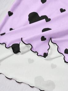 SHEIN 3pcs Women Heart & Bow Print Knit Camisole Nightgown Set