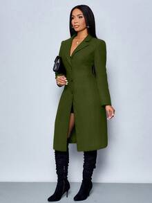 SOLERSUN Winter Women's Elegant Sexy New Year's Party Christmas Winter Jacket Warm Long Nizi Blazer Professional Commuting Waist Fit Winter Jacket Thanksgiving Women's Clothing Mid-Length Coat - Olive Green - View 6