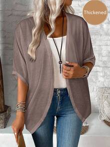 EMERY ROSE 女士休闲纯色轻薄拉链外套，适合秋夏季节穿着，棕色秋季开衫，休闲款 - 摩卡棕 - 查看 1