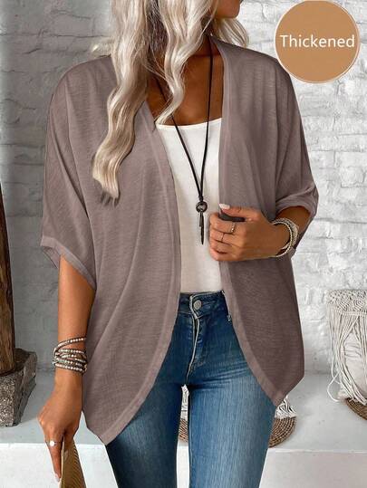 EMERY ROSE Women's Casual Solid Color Lightweight Thin Zip-Up Jacket, Suitable For Autumn And Summer,Fall Brown Cardigan,Casual