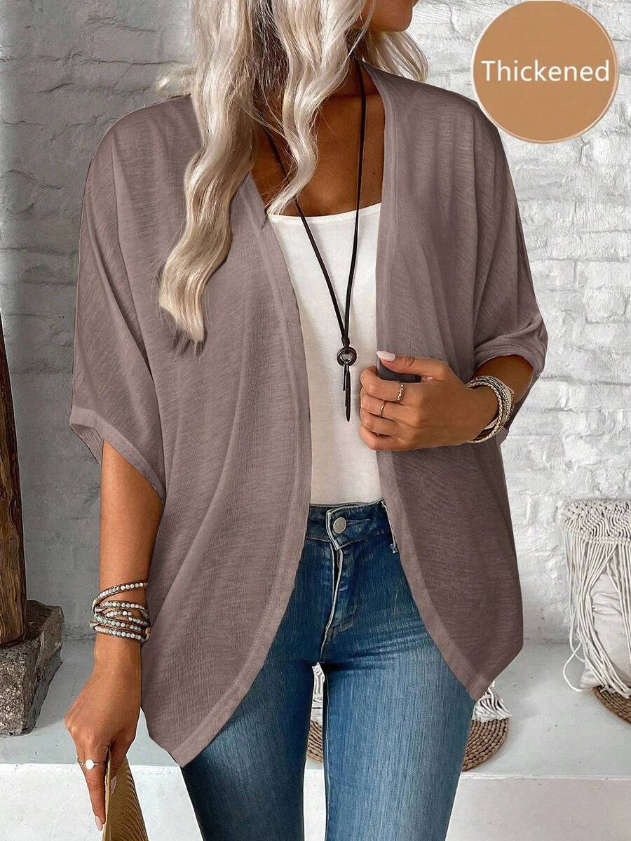 EMERY ROSE 女士休闲纯色轻薄拉链外套，适合秋夏季节穿着，棕色秋季开衫，休闲款 - 摩卡棕 - 查看 1