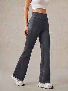 OutZeal Women Soft Modal Stretchy High Waist Flared Sports Pants Daily Casual - Dark Grey - View 9