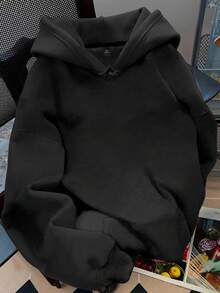 EMERY ROSE Plus Size Women's Solid Color Casual Sweatshirt, Autumn/Winter - Black - View 1