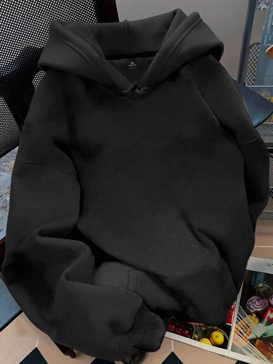 EMERY ROSE Plus Size Women's Solid Color Casual Sweatshirt, Autumn/Winter - Black - View 1