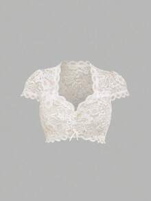 Fairmaia Top élégant de mode femme à col en cœur, manches courtes, style traditionnel allemand, couleur unie - Nude - Voir 1