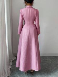 Elenzga Đầm dài chữ A hở lưng tay dài cổ bẻ mới cho nữ, dáng dài thoải mái, năng động, trẻ trung, thanh lịch, phù hợp mặc hàng ngày - Hồng - Xem 2