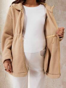 Boho Mama Teddy Fleece Hooded Jacket, Regular Maternity Coat