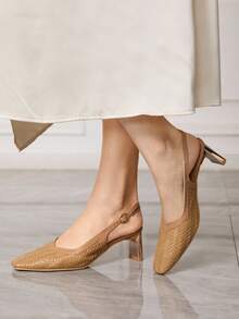 Sleekvia Giày cao gót hở mũi màu mơ thời trang dành cho nữ - Màu Khaki - Xem 5