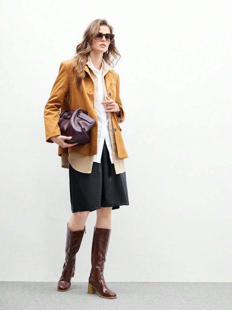 CUCCOO BIZCHIC 여성 패션 오버 니 부츠, 스퀘어 토 청키 힐 디자인, 솔리드 버건디 컬러, 사이드 지퍼, 스커트, 청바지, 코트, 가을/겨울, 패션쇼, 출퇴근, 스타일리시한 여성 롱 부츠에 다용도