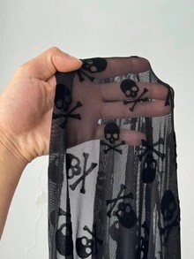 Sunspun Plus Size Dresses Fashionable Autumn Style Plus Size Punk Skull Print Chest Cup Short Dress