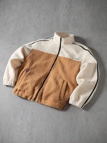 PAVTROS 男士休闲宽松拉链立领夹克男士羊毛夹克泰迪夹克拉链羊毛夹克男士拉链夹克羊毛夹克，秋冬 - 彩色 - 查看 4