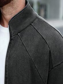 Manfinity Homme Men's Casual Zip-Up Patchwork Jacket, Autumn - Black - View 7