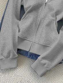 INAWLY 女式纯色连帽休闲拉链连帽夹克