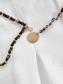 SHEIN MOD 女款白色阔腿裤腰链装饰秋冬复古西装裤 - 白色 - 查看 4