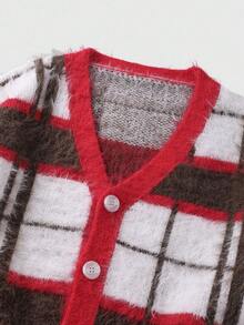 ROMWE MEN Prep Men's Plaid Button Up Cardigan, Loose Cropped Style, Fall Winter - White - View 3