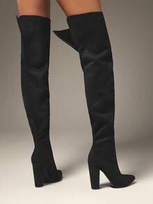 SHUZIA Women's Glamorous Pointy Toe Thigh High Block Heel Boots For Christmas - Black - View 2