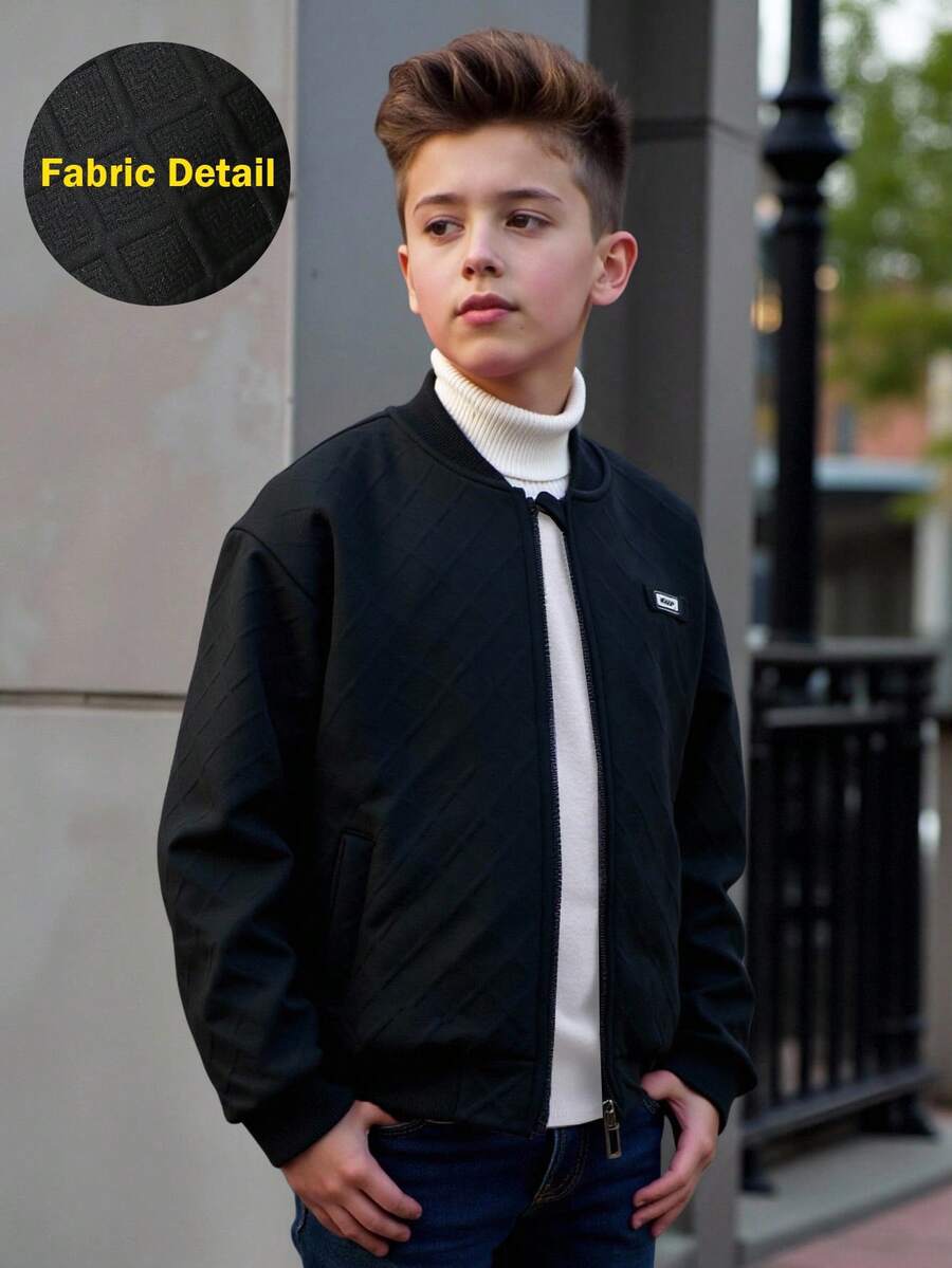 1pc Boys' Autumn/Winter Fashion Casual Baseball Jacket, Simple Design, Suitable For Outdoor Activities - Black - View 1