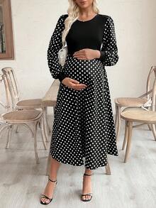 SHEIN 休闲宽松长袖圆领舒适哺乳连衣裙 - 黑色 - 查看 6