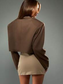 MISSGUIDED Sacou scurt și elegant pentru femei, stil profesional, cu croială scurtă, stil business, birou, ținute formale, croială, sacou de zi cu zi, piesă de modă - cafea maro - Vizualizare 2